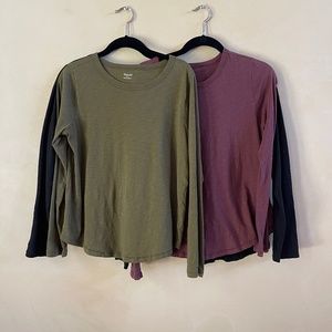 Four Whisper Cotton Rib-Crewneck Long-Sleeve Tees - Large